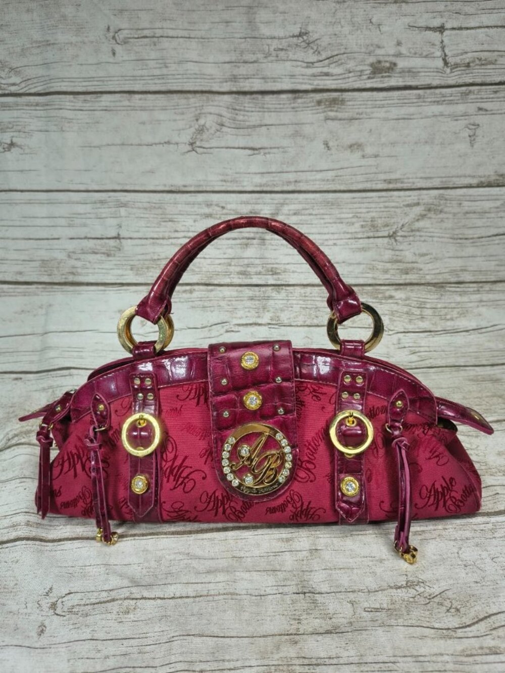 Apple Bottoms Burgundy Croc Monogram Handbag